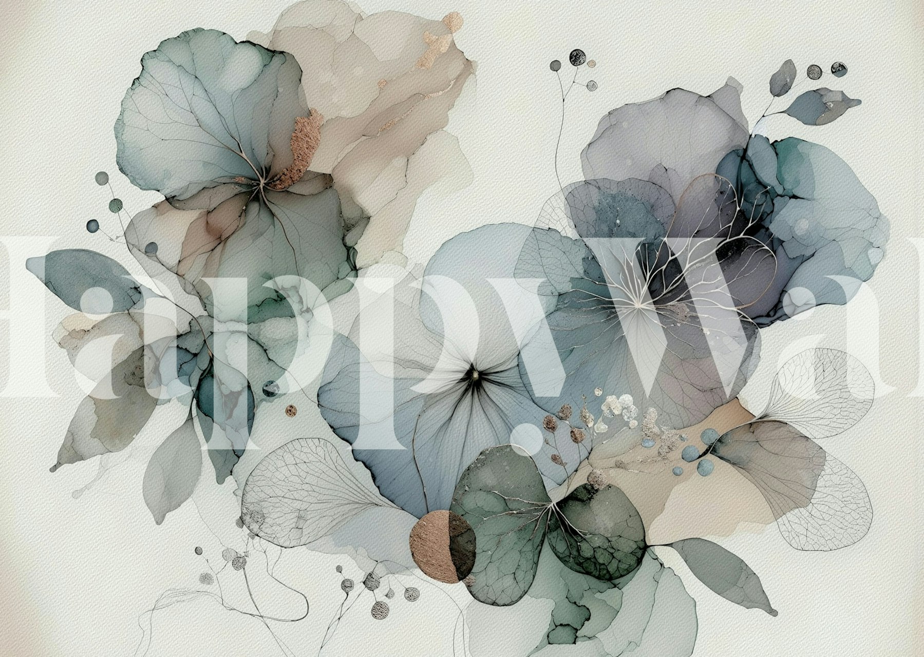 Watercolor blue floral design with soft tones on a beige background wallpaper