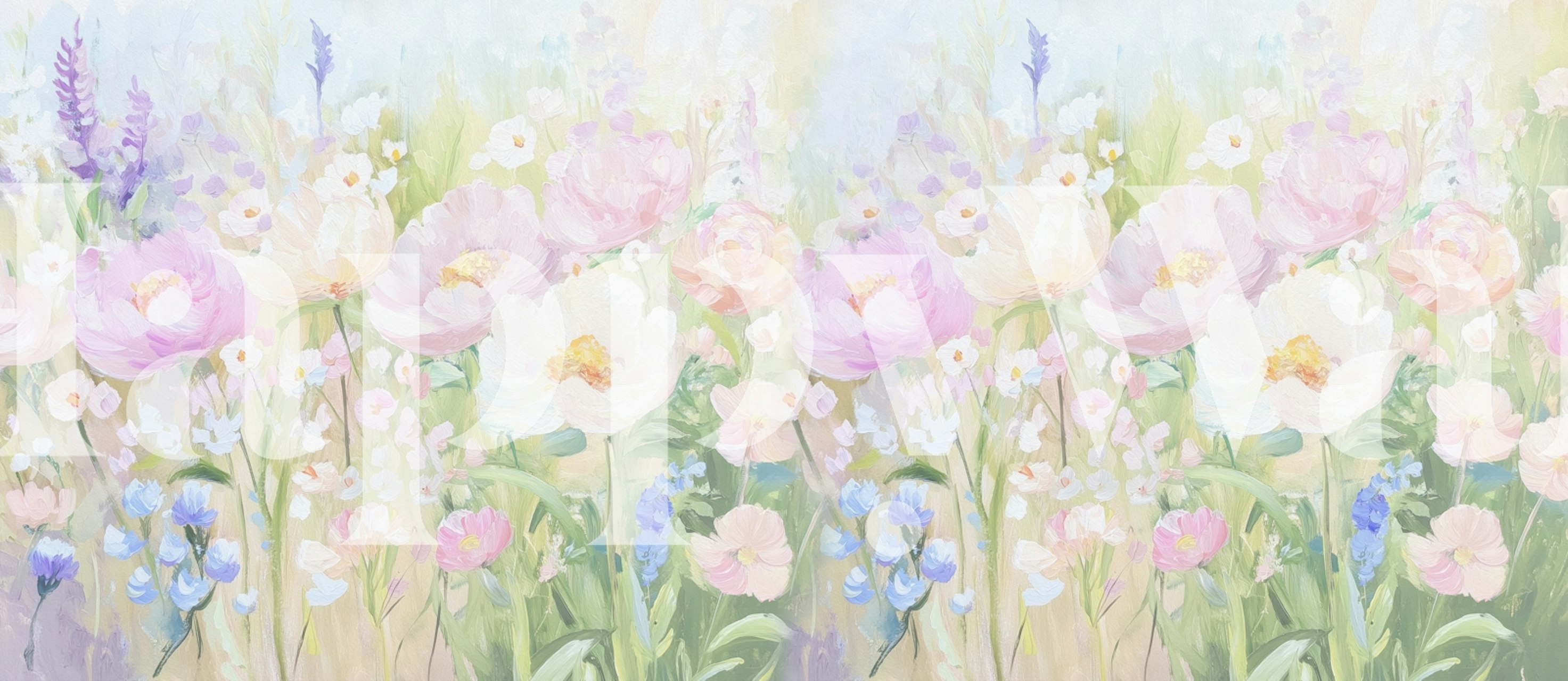 Pastel flowers oil painting wallpaper in a room