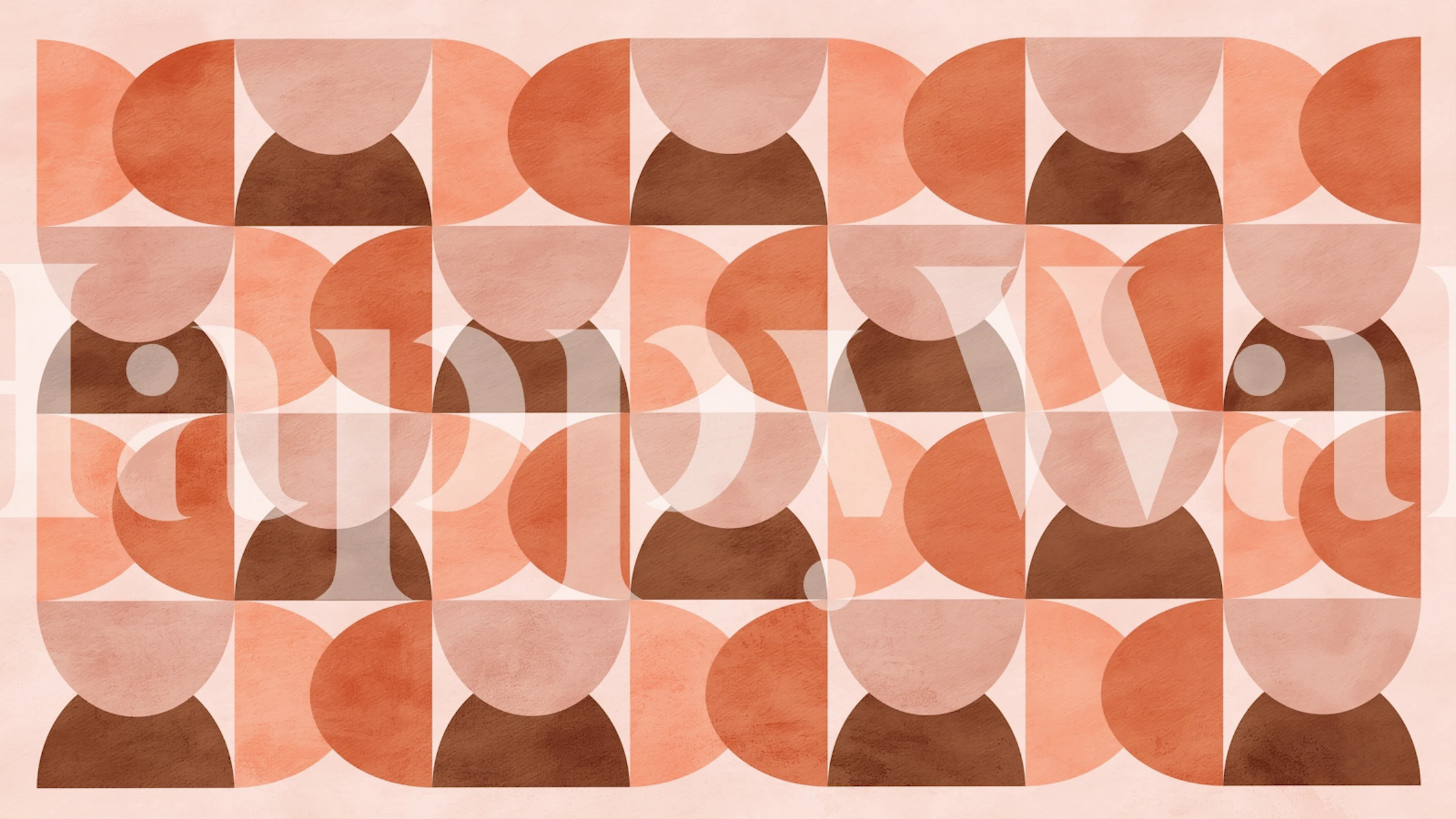 Geometric terracotta and brown shapes wallpaper in mid-century style