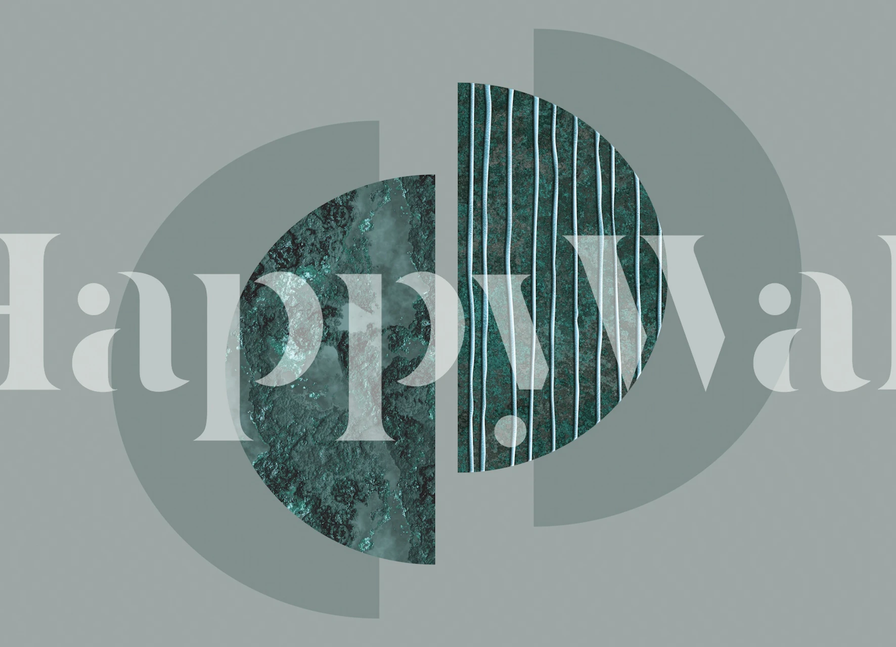 Teal geometric pattern wallpaper with circular shapes and stripes