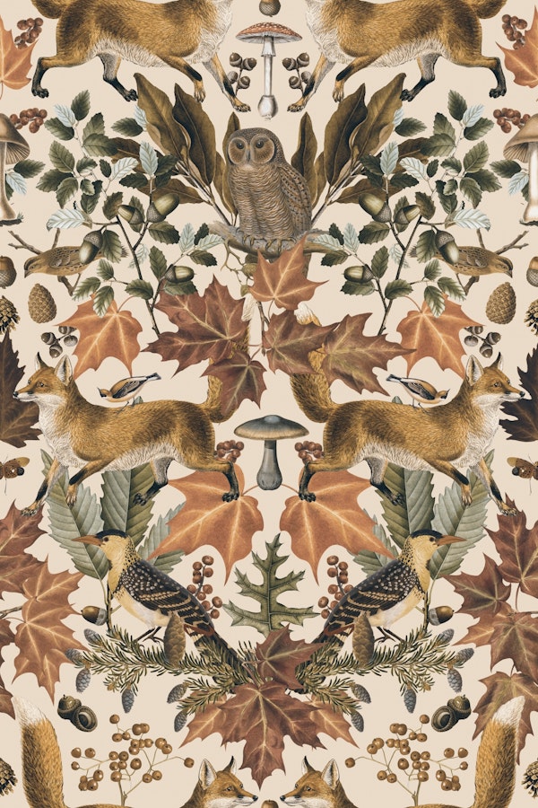 Fall Fox Forest Vintage Woodland Pattern