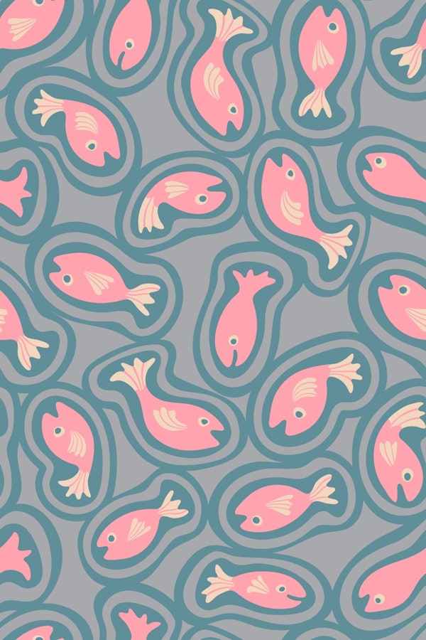 Teeming Happy Cute Swimming Fish Pastel Pink