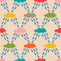 Cloudburst Kids Raindrops Brights Cream tapete