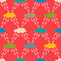 Cloudburst Kids Raindrops Brights Red tapete