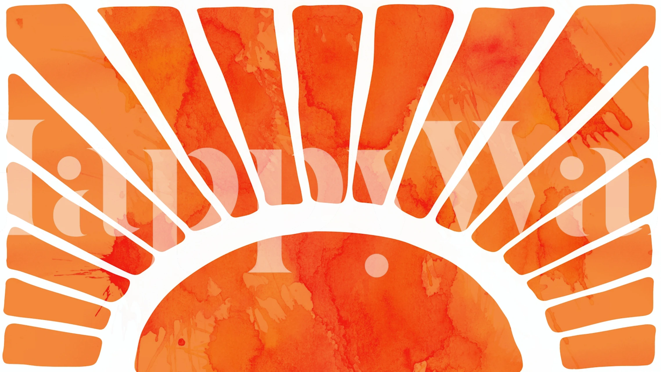 Tangerine sunrise design with orange rays and circular sun. Abstract wallpaper