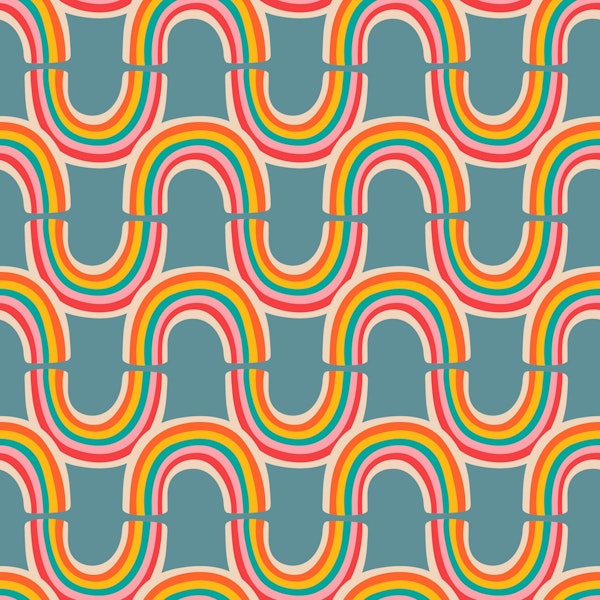 Rainbow Reflection Wavy Stripes Brights Blue