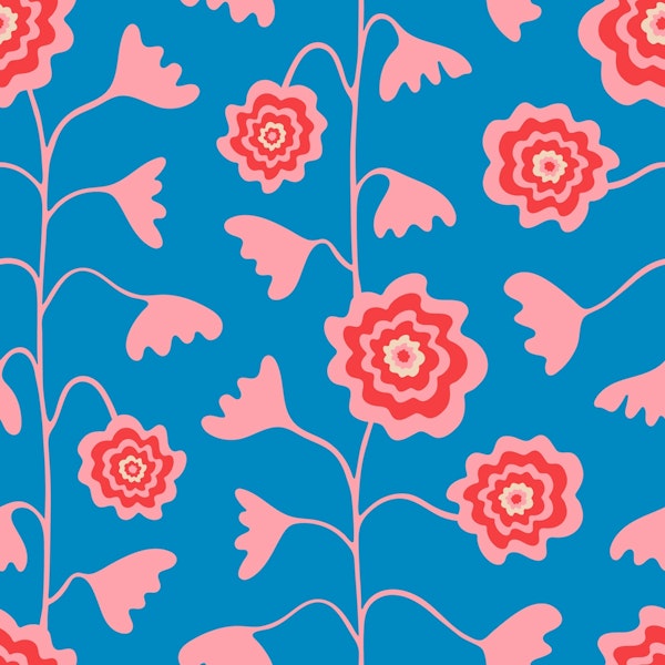 Nectar Abstract Retro Mod Floral Pink Blue