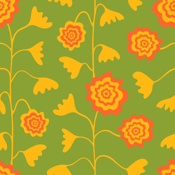 Nectar Abstract Retro Mod Floral Yellow Green