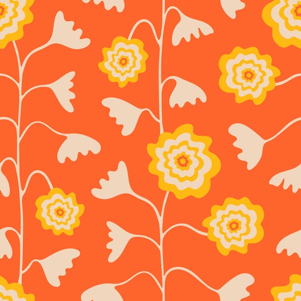 Nectar Abstract Retro Mod Floral Cream Orange