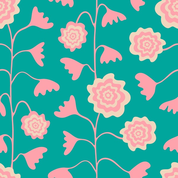 Nectar Abstract Retro Mod Floral Turquoise