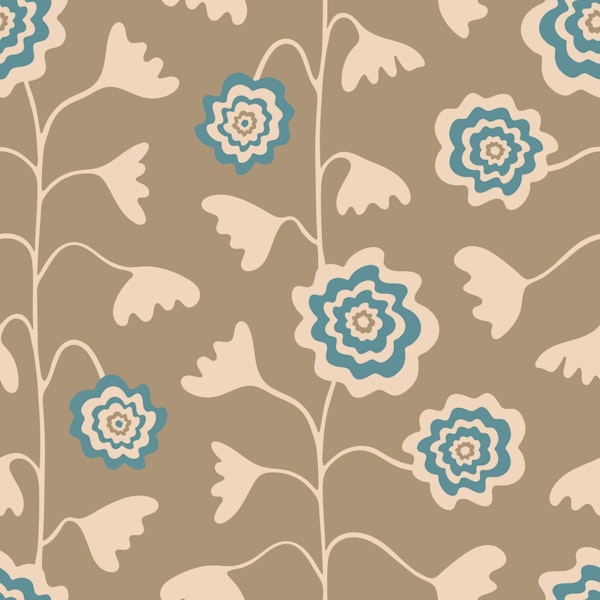 Nectar Abstract Retro Mod Floral Cream Beige