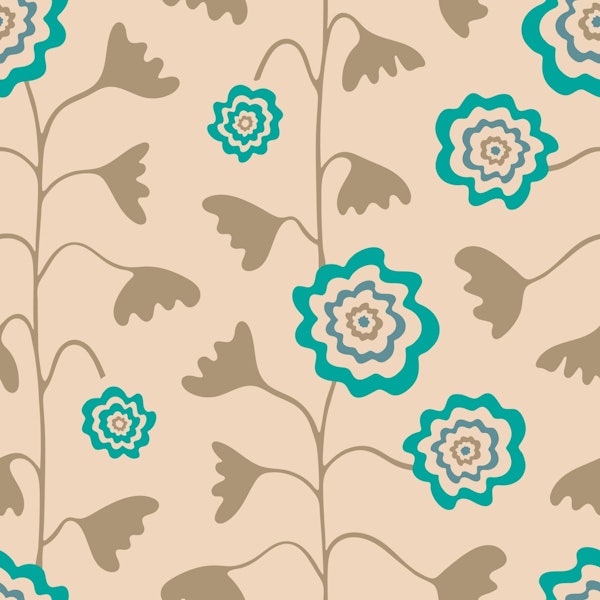 Nectar Abstract Retro Mod Floral Beige Cream