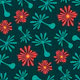 Blowing Dandelions Retro Mod Floral Dark Teal