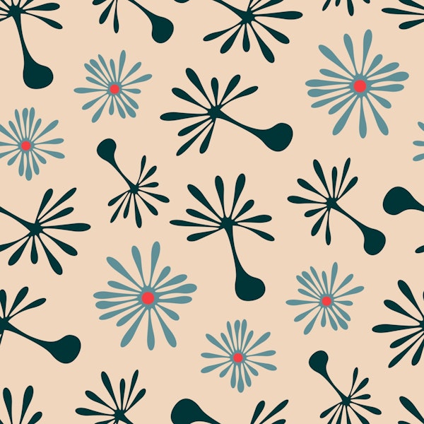 Blowing Dandelions Retro Mod Floral Cream