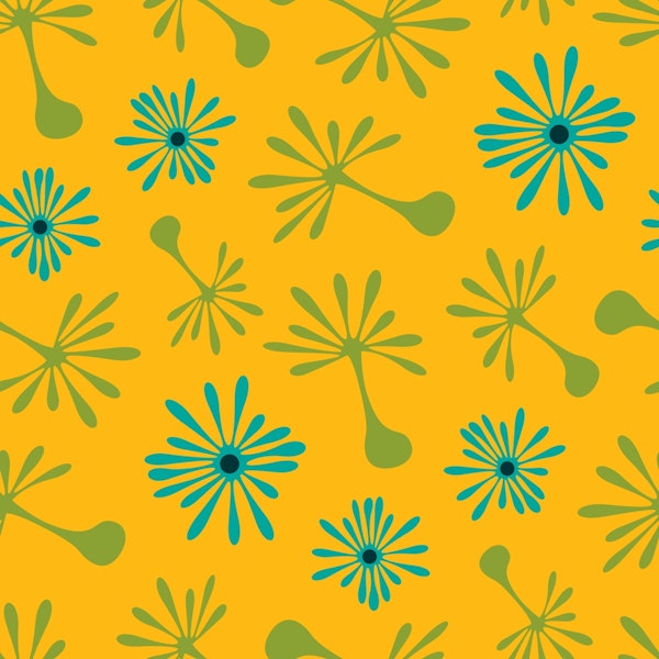 Blowing Dandelions Retro Mod Floral Yellow