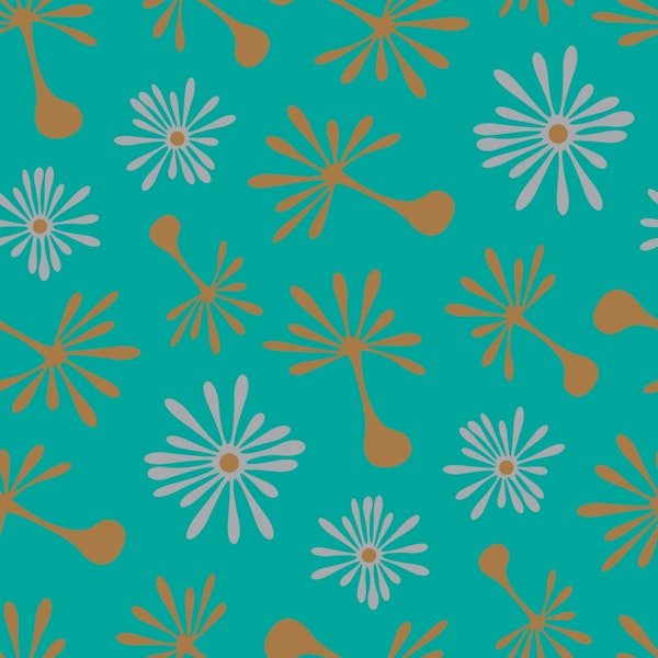 Blowing Dandelions Retro Mod Floral Turquoise