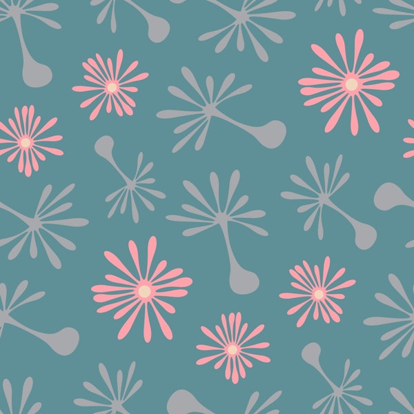 Blowing Dandelions Retro Mod Floral Gray Blue