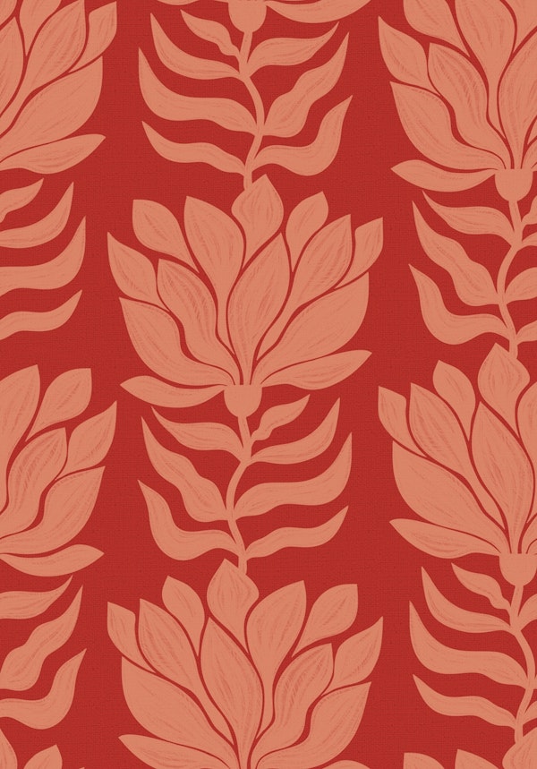 Wavy Abstract Modern Boho Flowers Fiery Red