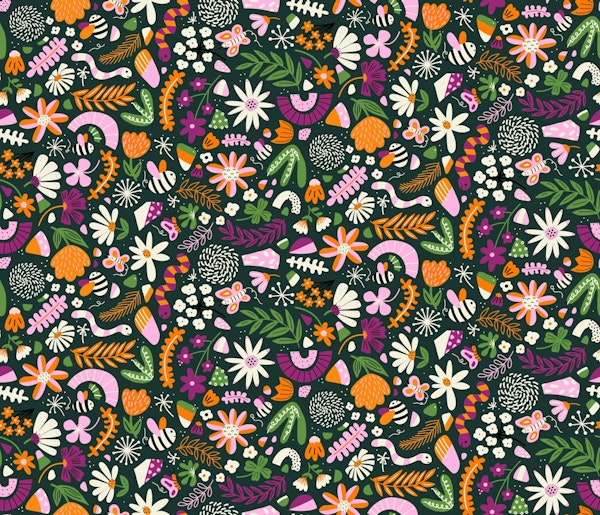 Happy Bugs in a Field Purple Orange Green