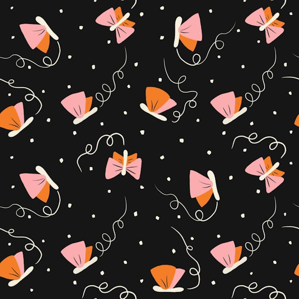 Retro Fireflies Peach and Pink on Black