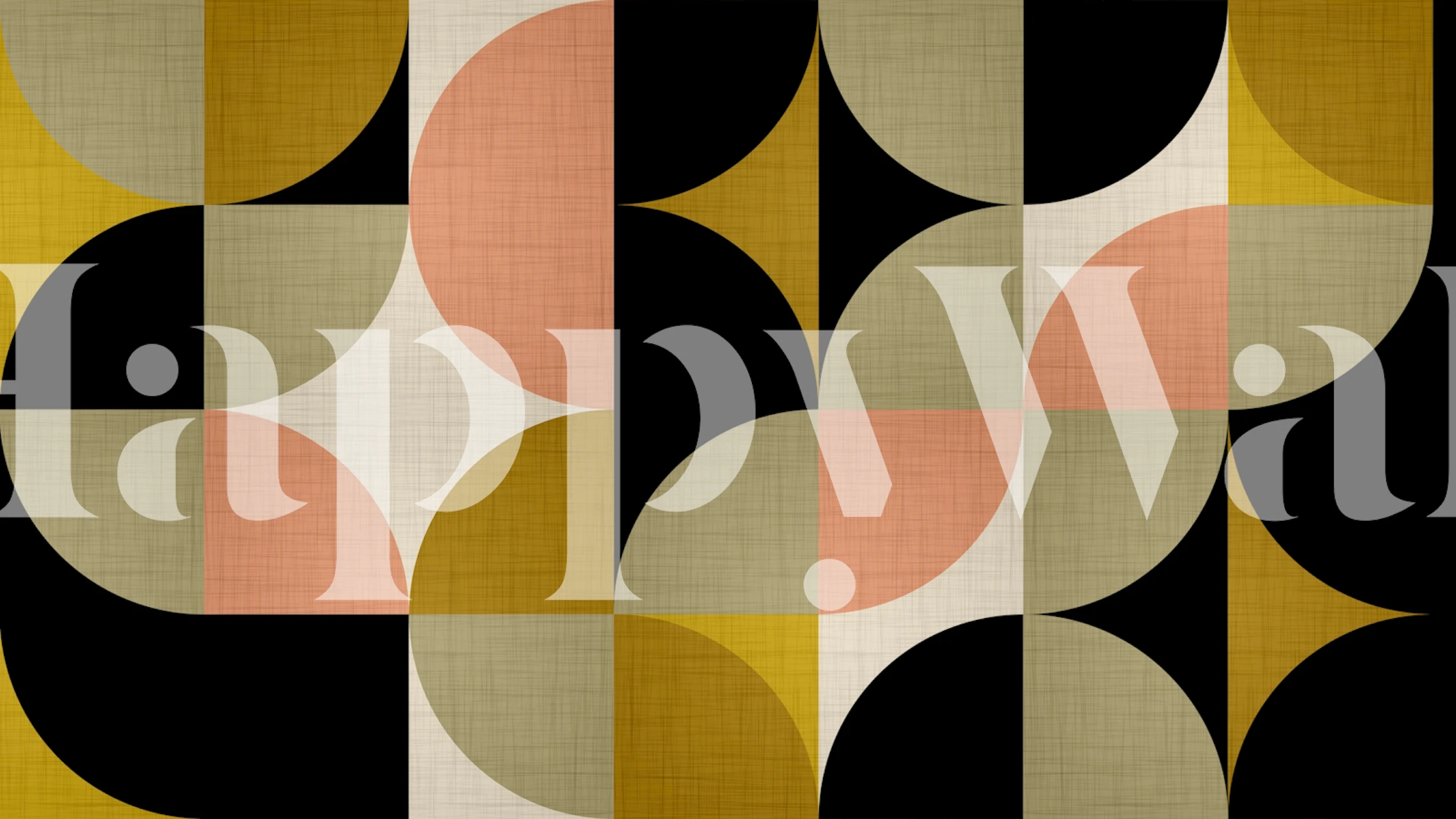 Geometric shapes in gold, pink, green, and black wallpaper
