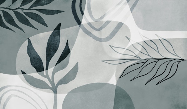 Abstract Botanical Mid Century Art Teal.