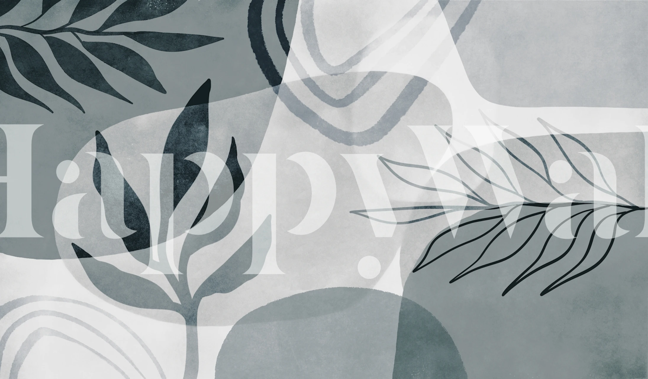 Teal abstract botanical wallpaper featuring leaf patterns and soft curves