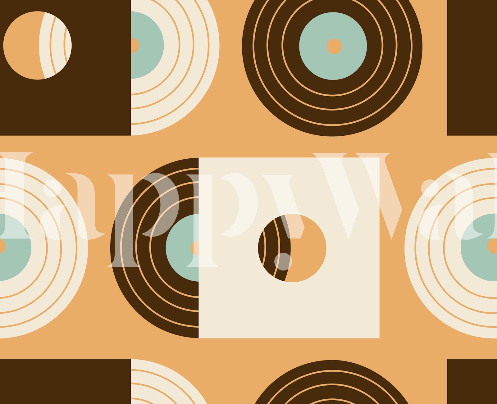 Let the Music play Vinyl records orange wallpaper Happywall