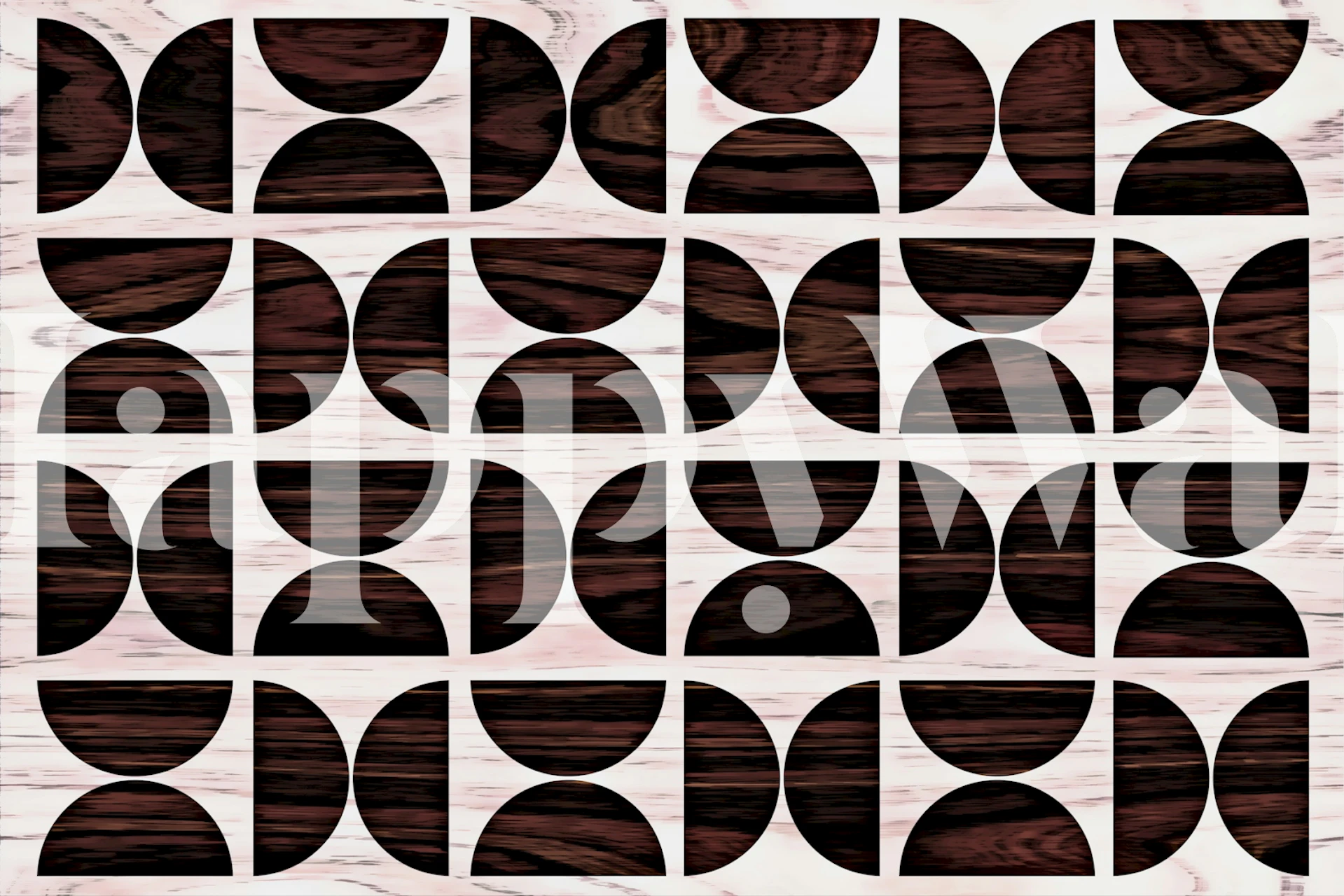 Geometric wooden pattern with dark brown shapes on light background wallpaper
