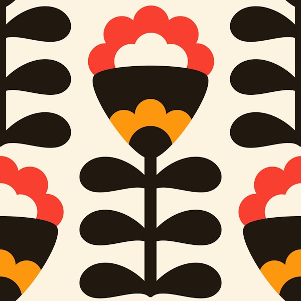 Modern Retro Flower Stems Pattern