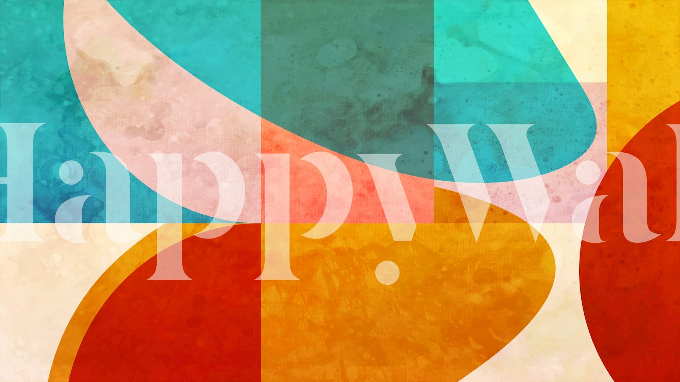 Colorful geometric shapes in orange, teal, and pink wallpaper