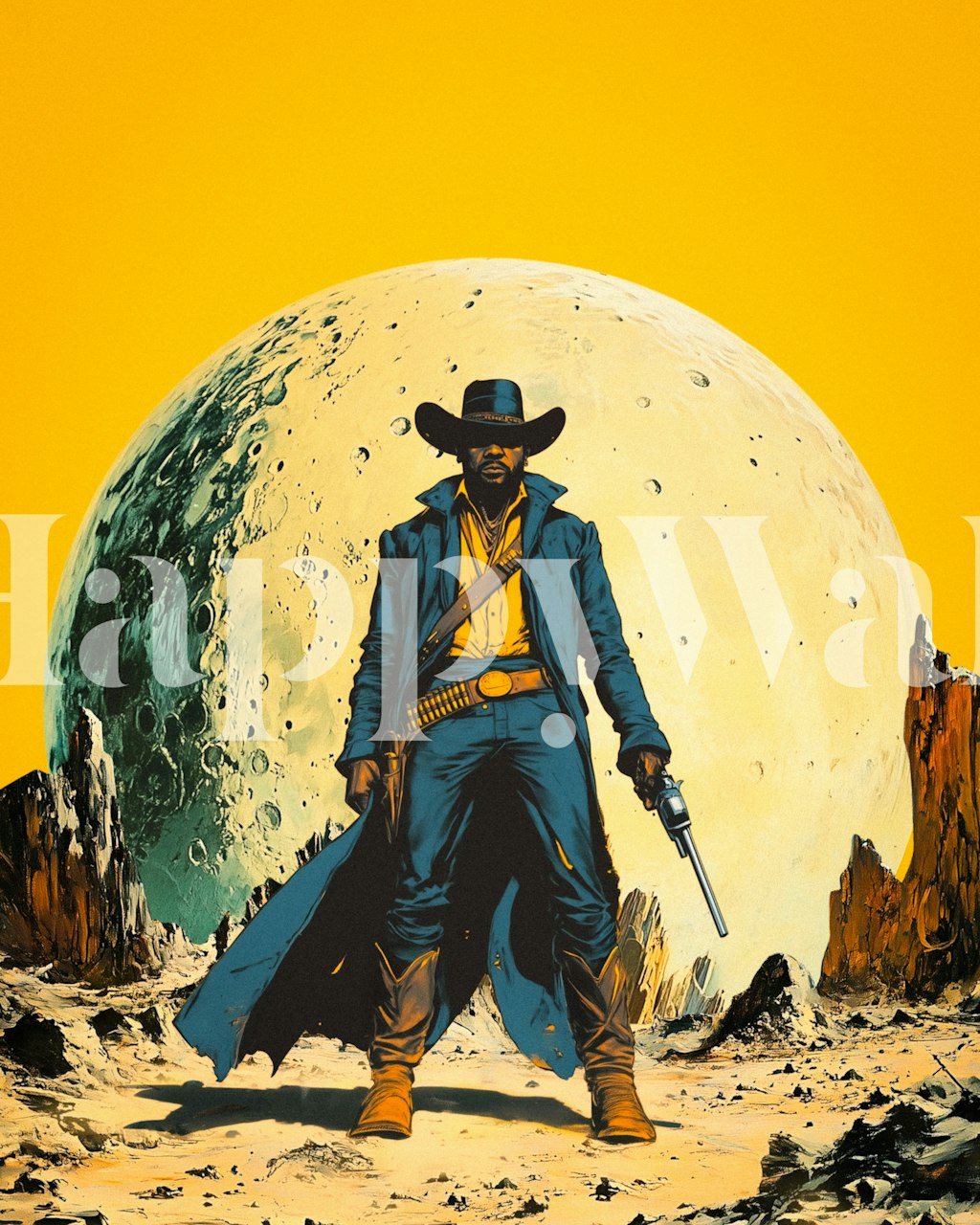 Yellow Justice tapet i et stilfuldt rum