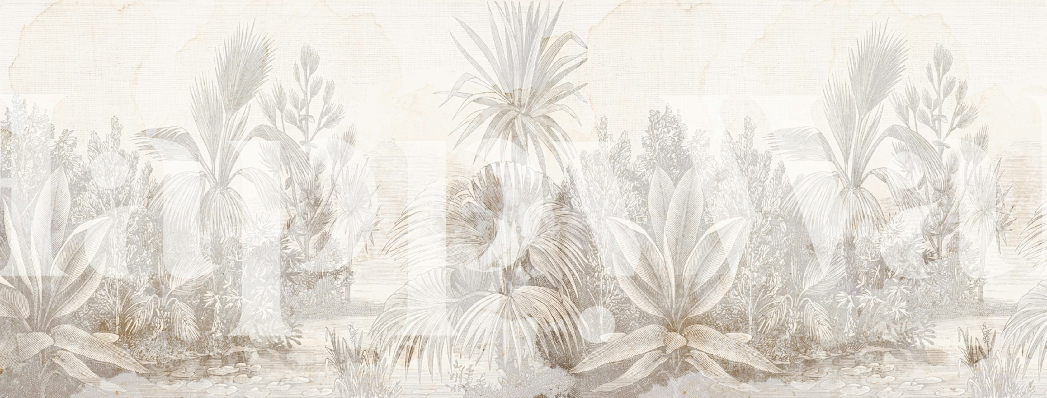 Antique Botanic Sketch behang in een kamer