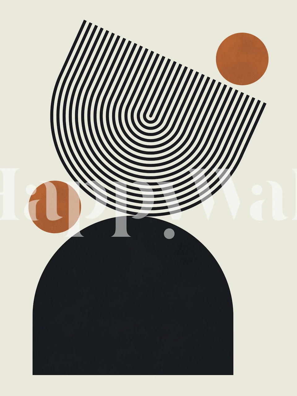 Black and white geometric pattern with curved lines and circles wallpaper