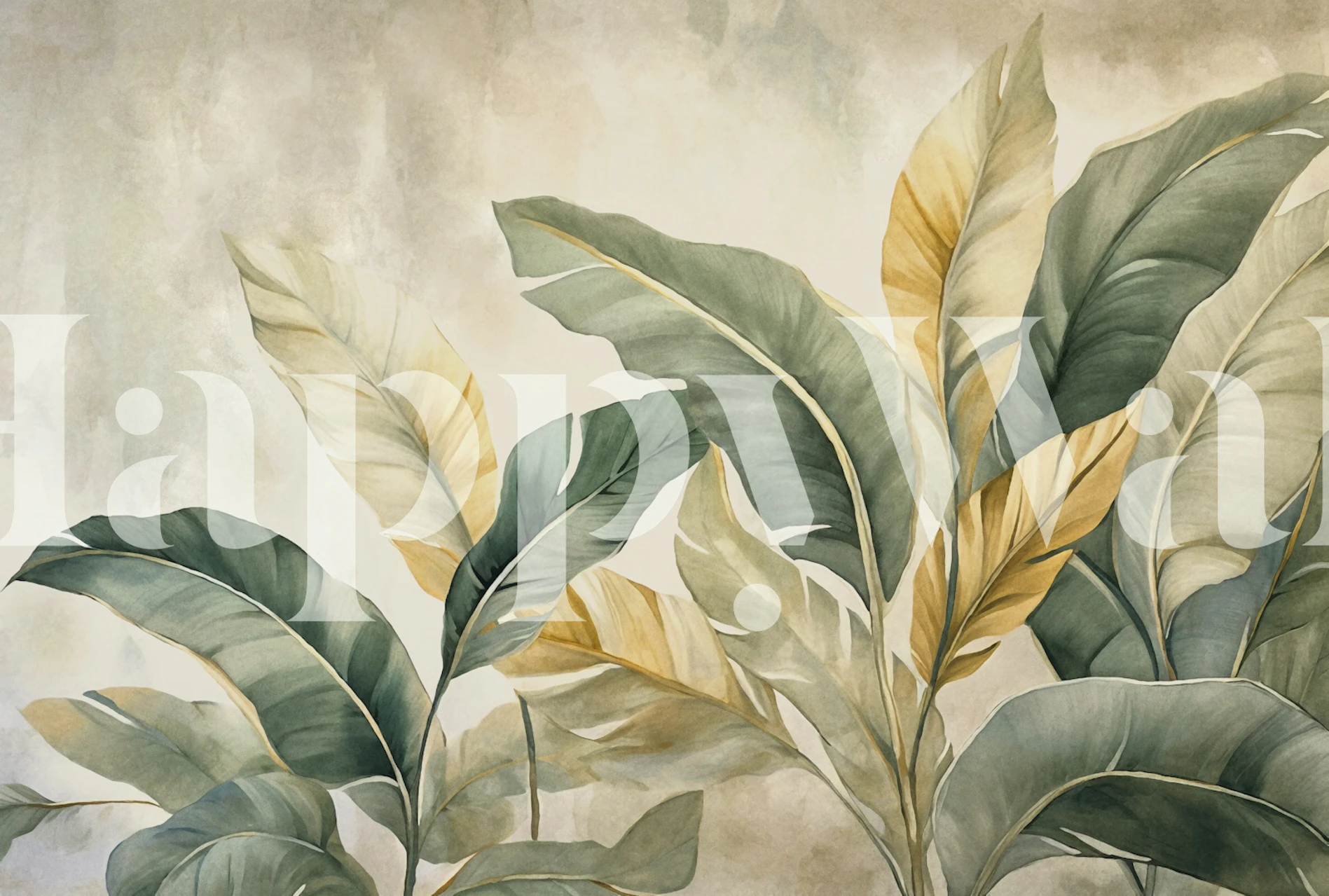 Palm leaves in green and gold tones tropical wallpaper