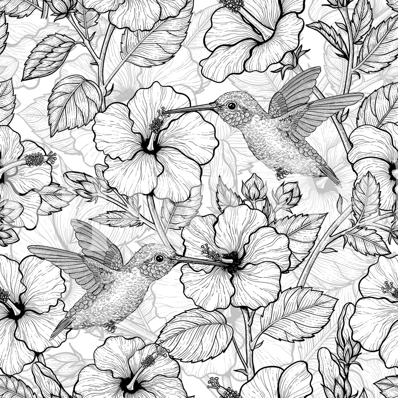 Hibiscus en hummingbirds behangontwerp