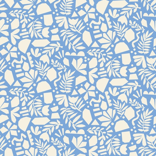 Cut Out Collage Floral Abstract Sky Blue