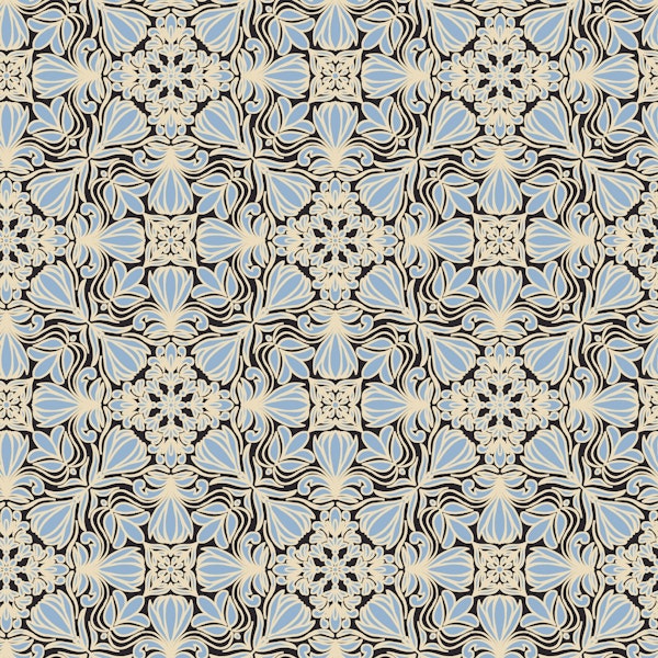 Floral Tile in black and light blue