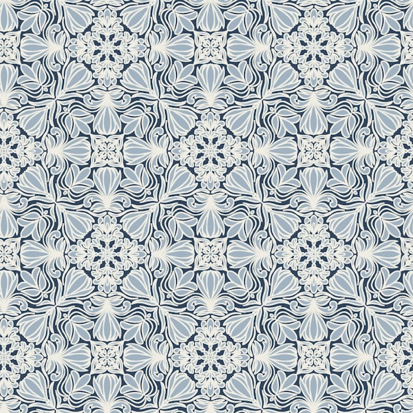 Floral tile in dark denim blues