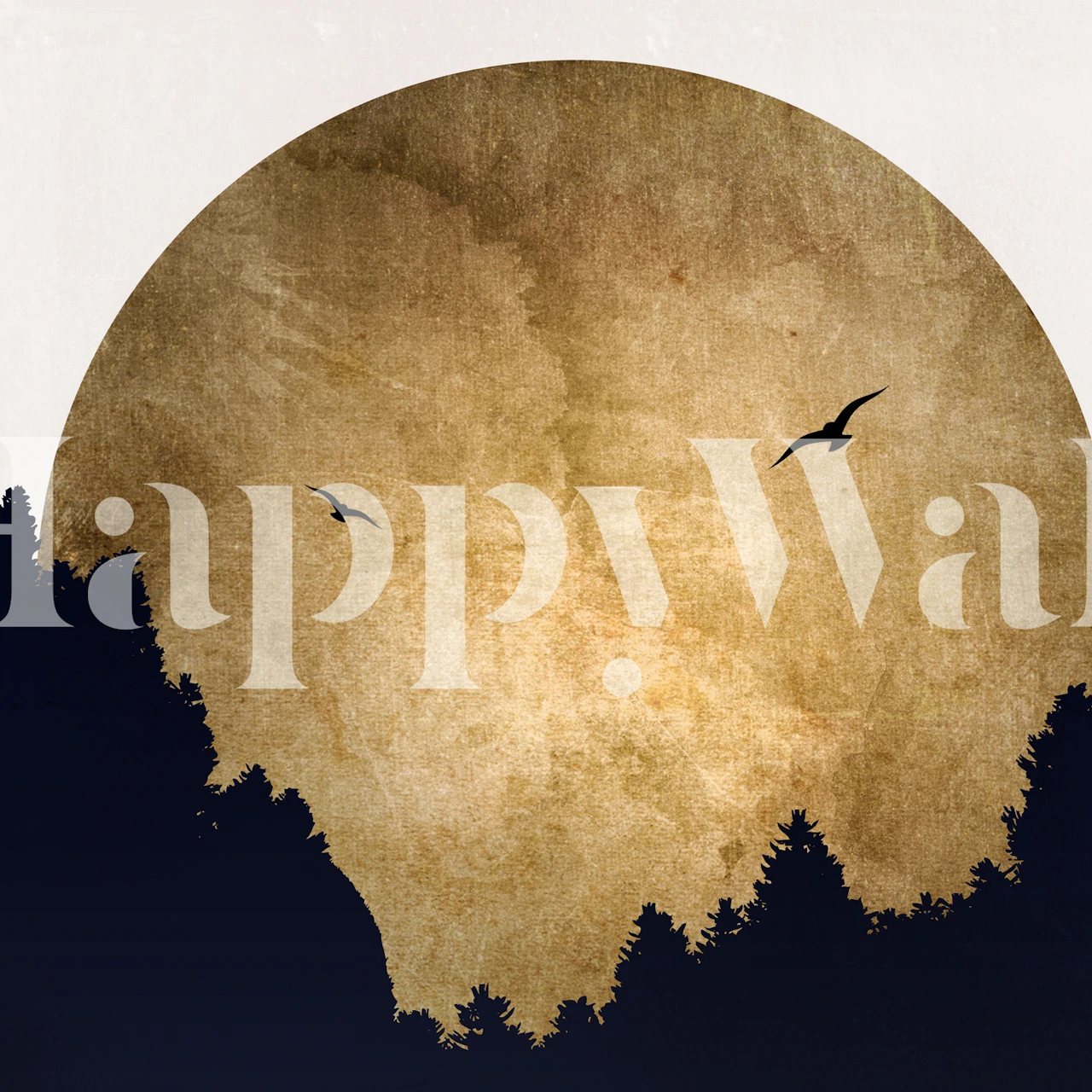 Sepia-toned sunrise wall mural with birds in silhouette