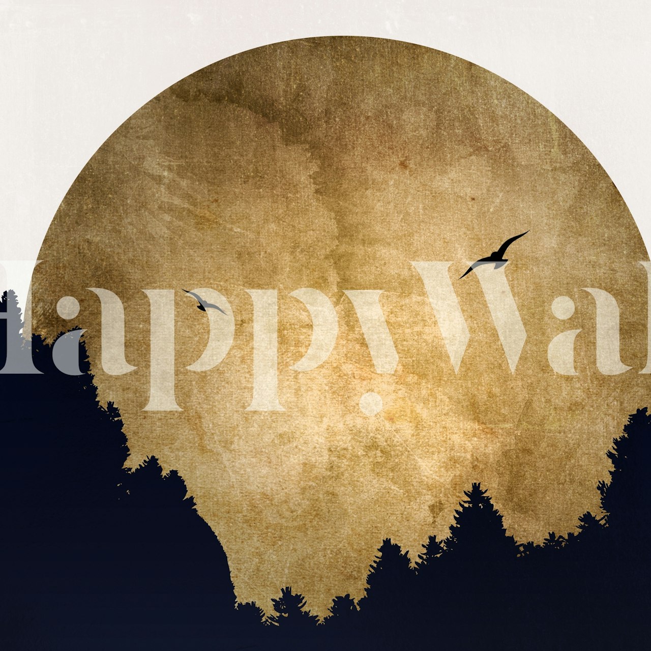 Sepia-toned sunrise wall mural with birds in silhouette