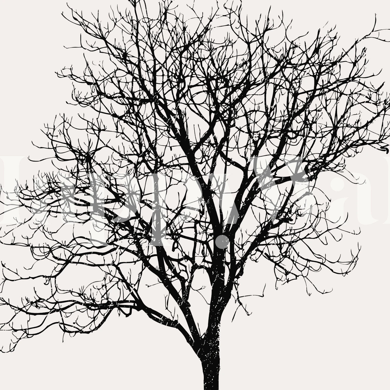Silhouette of a black birch tree against a light background wallpaper