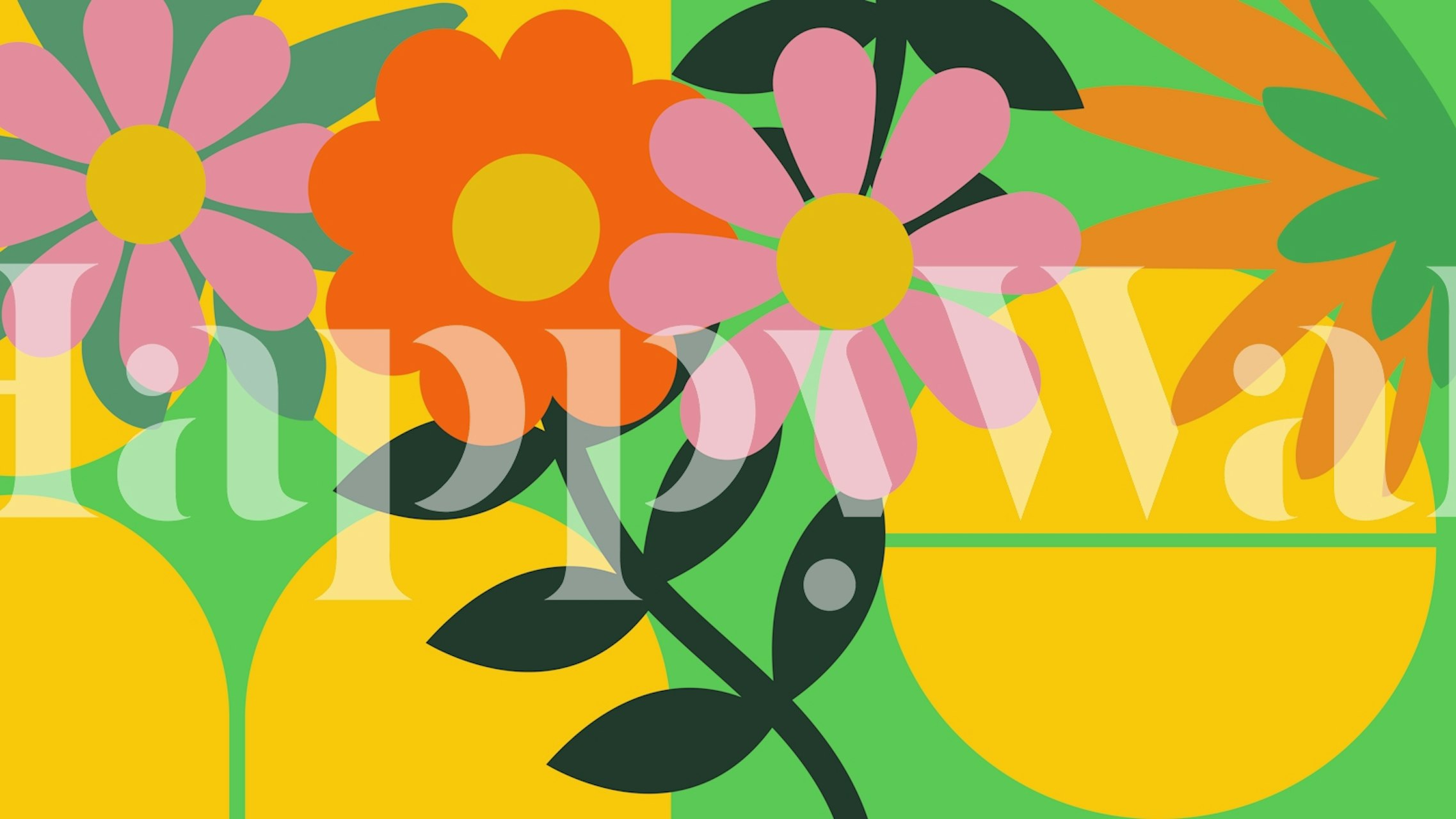 Groovy Summer Flowers wallpaper in a room