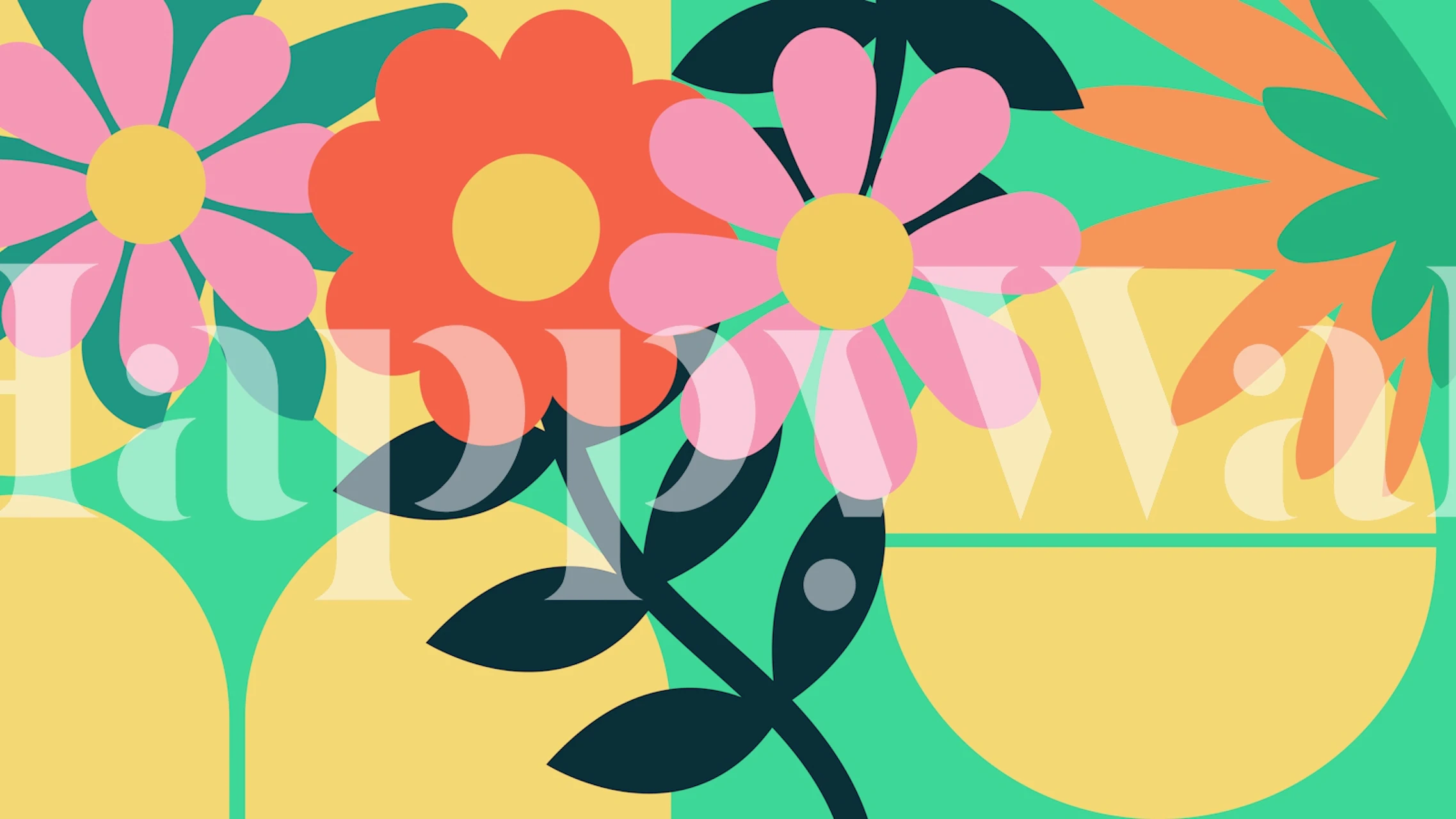 Groovy Summer Flowers wallpaper in a room