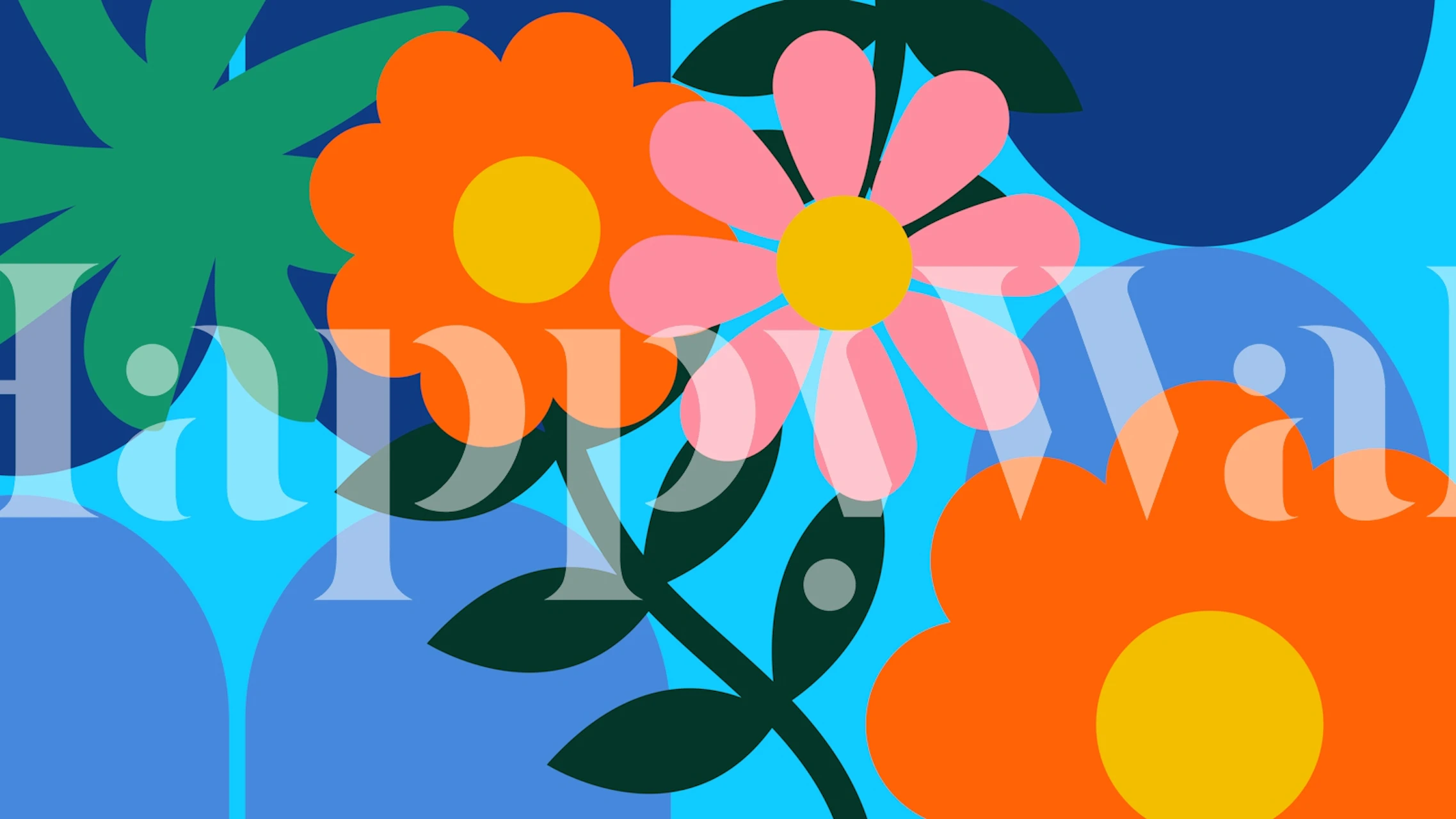 Pop Art Florals Tapete in einem Raum