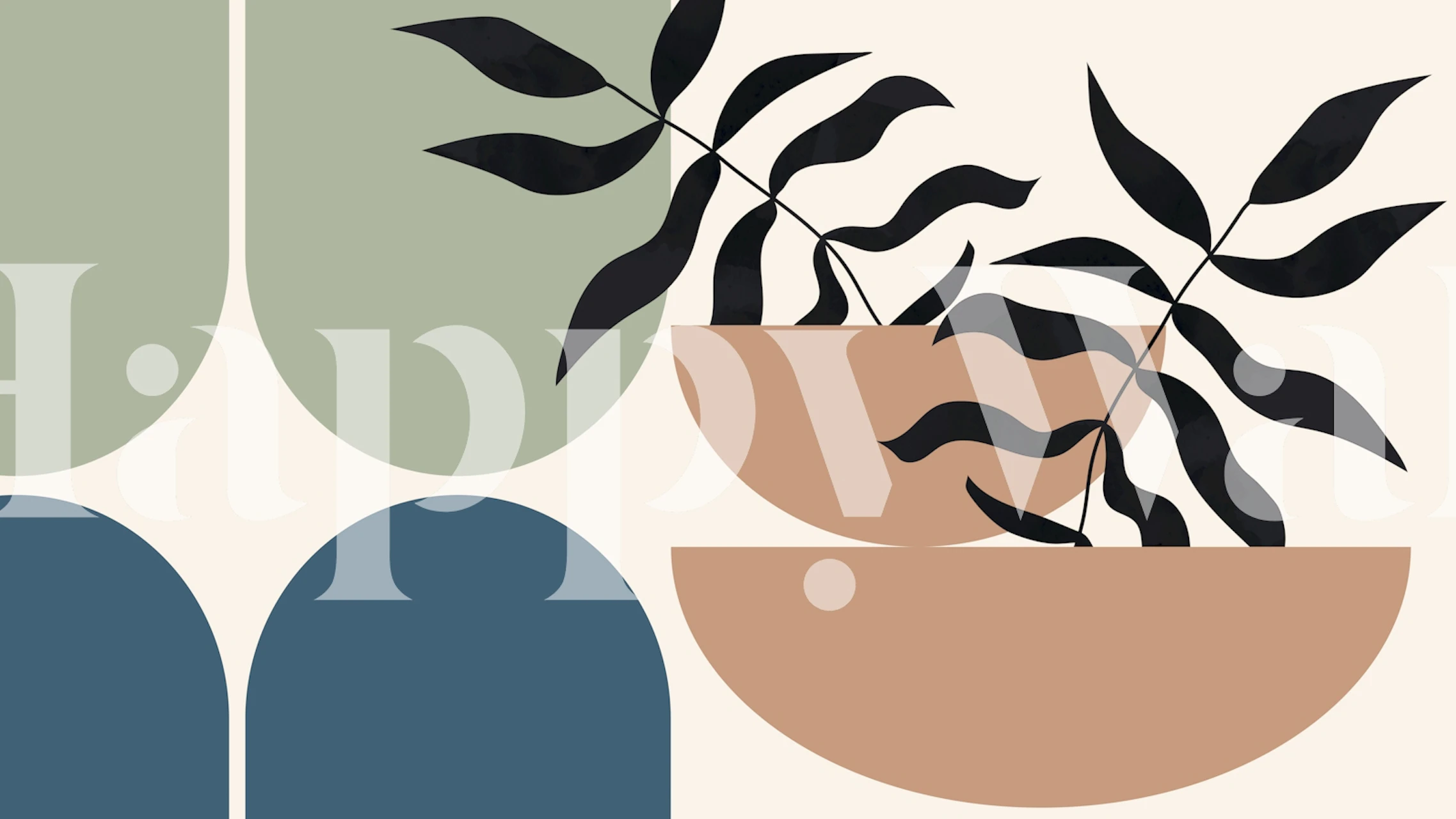 Elegant Botanic Shapes wallpaper in a room