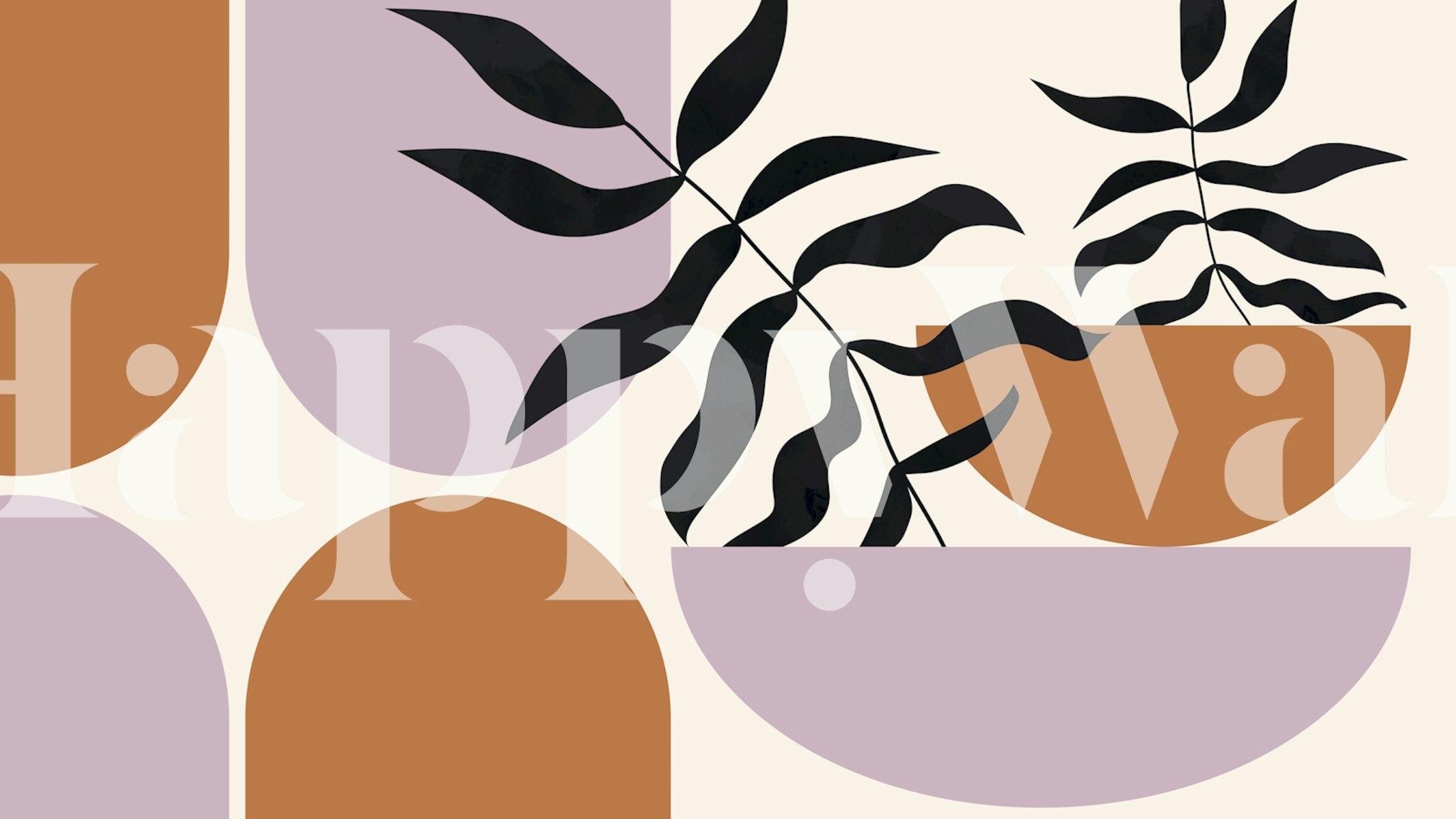 Contemporary Leaves Art tapet uppställd i ett rum