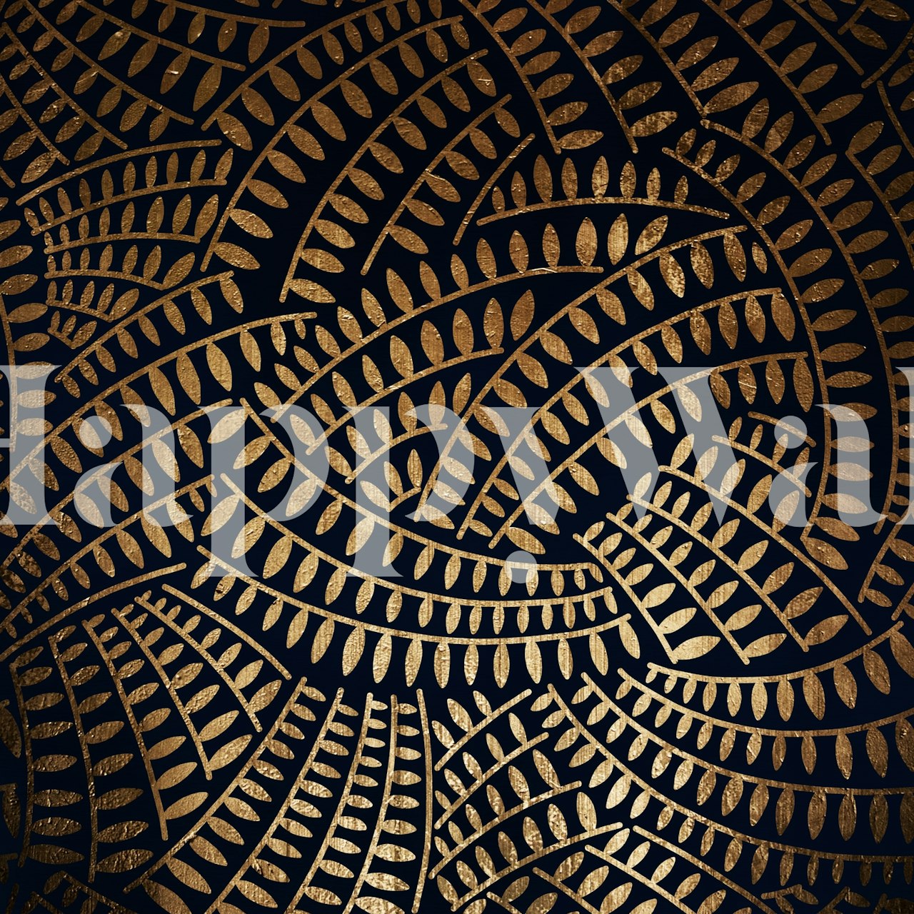 Black and gold leaf pattern wallpaper