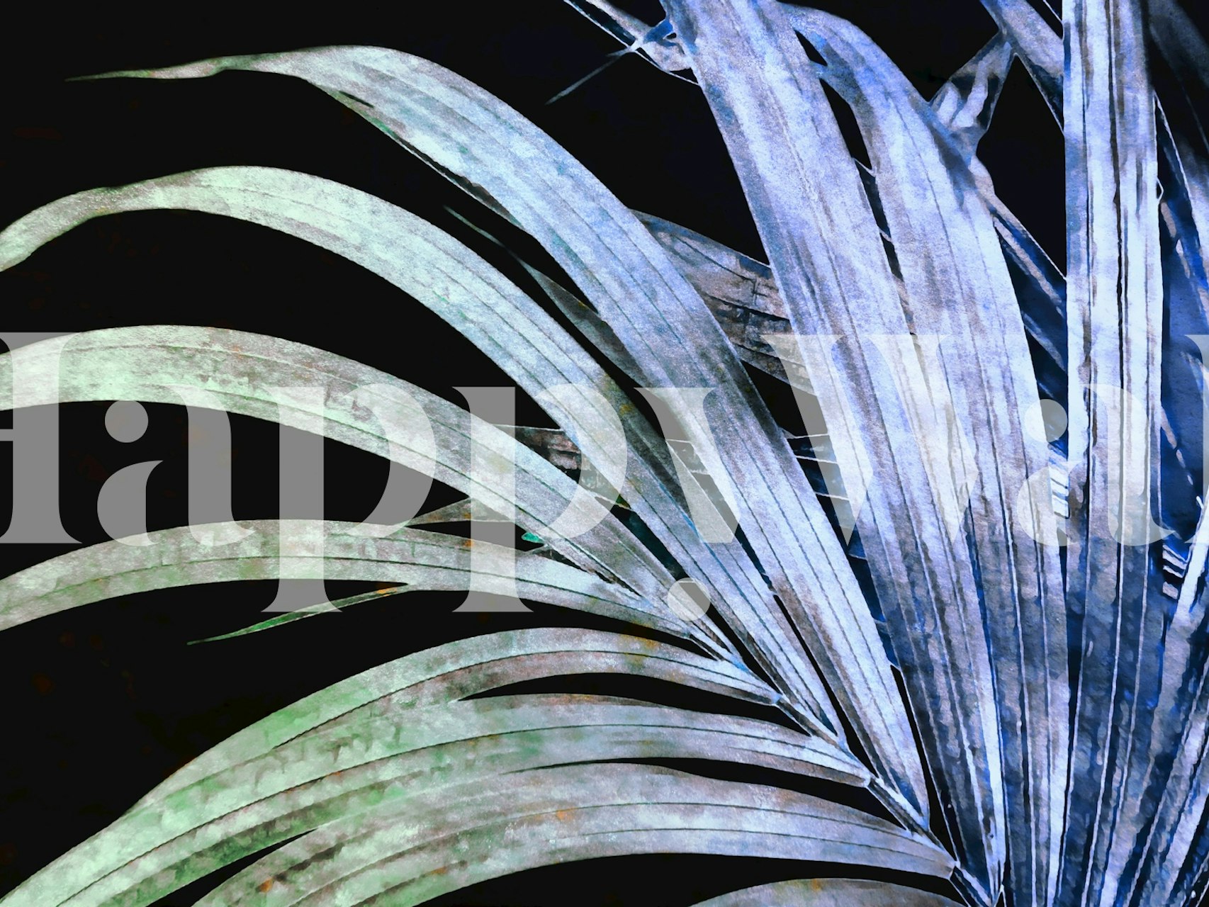 Tropical leaf design in green and blue wallpaper