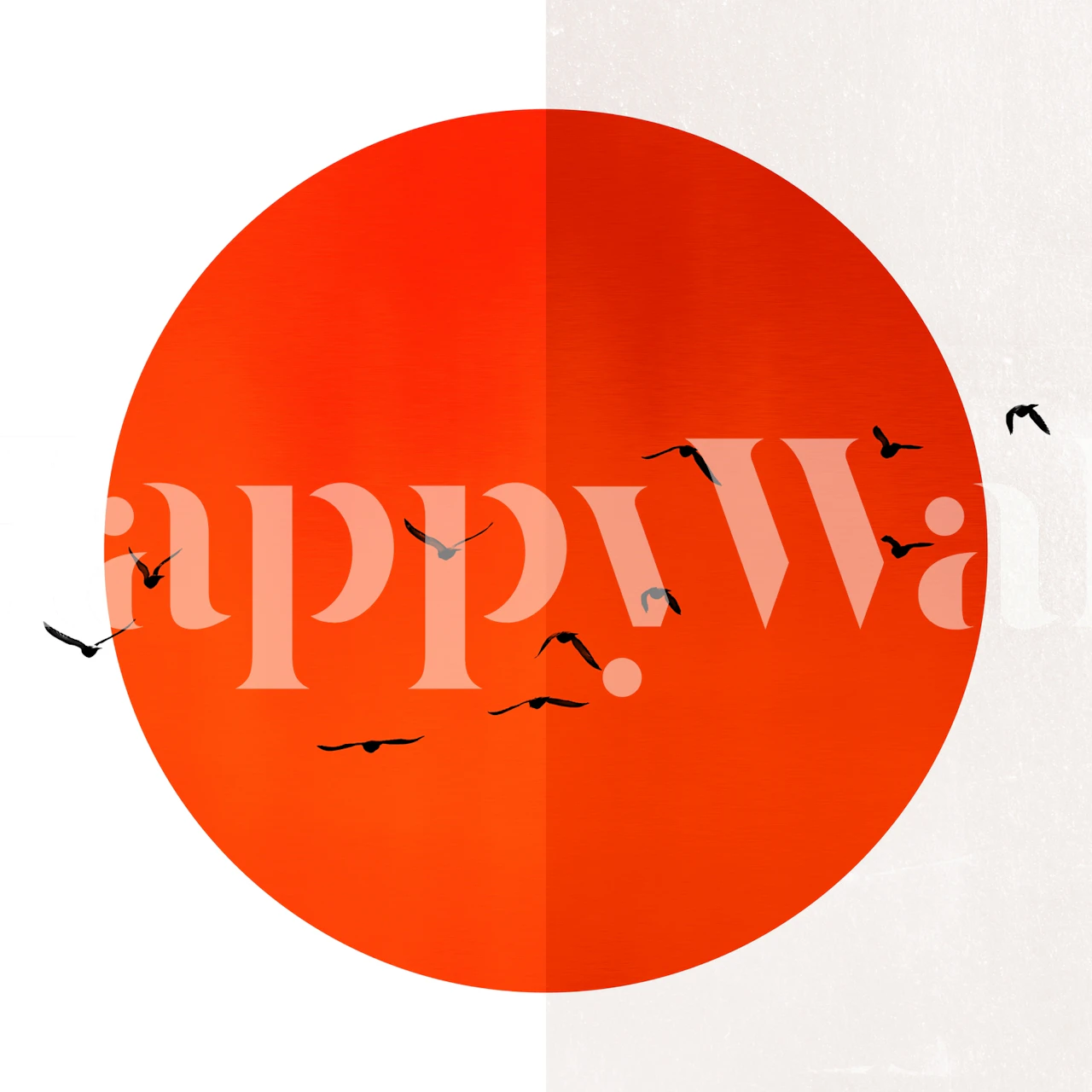 Warm Winter mural with sunset colors and silhouetted flying birds